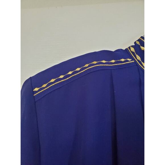 Vintage 70s Wilroy Purple Gold Embroidered Sheer Silky Statement Blouse, Size 6 - Picture 4 of 14